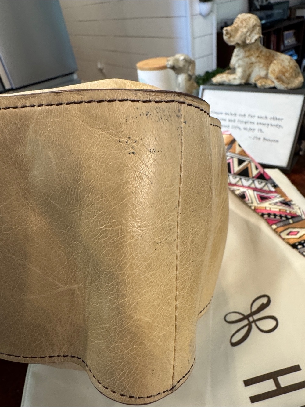 Hobo Beige Leather Hobo Bag with Patterned Scarf - Picture 8 of 14